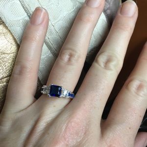 Sterling silver ring blue and CZ stones.